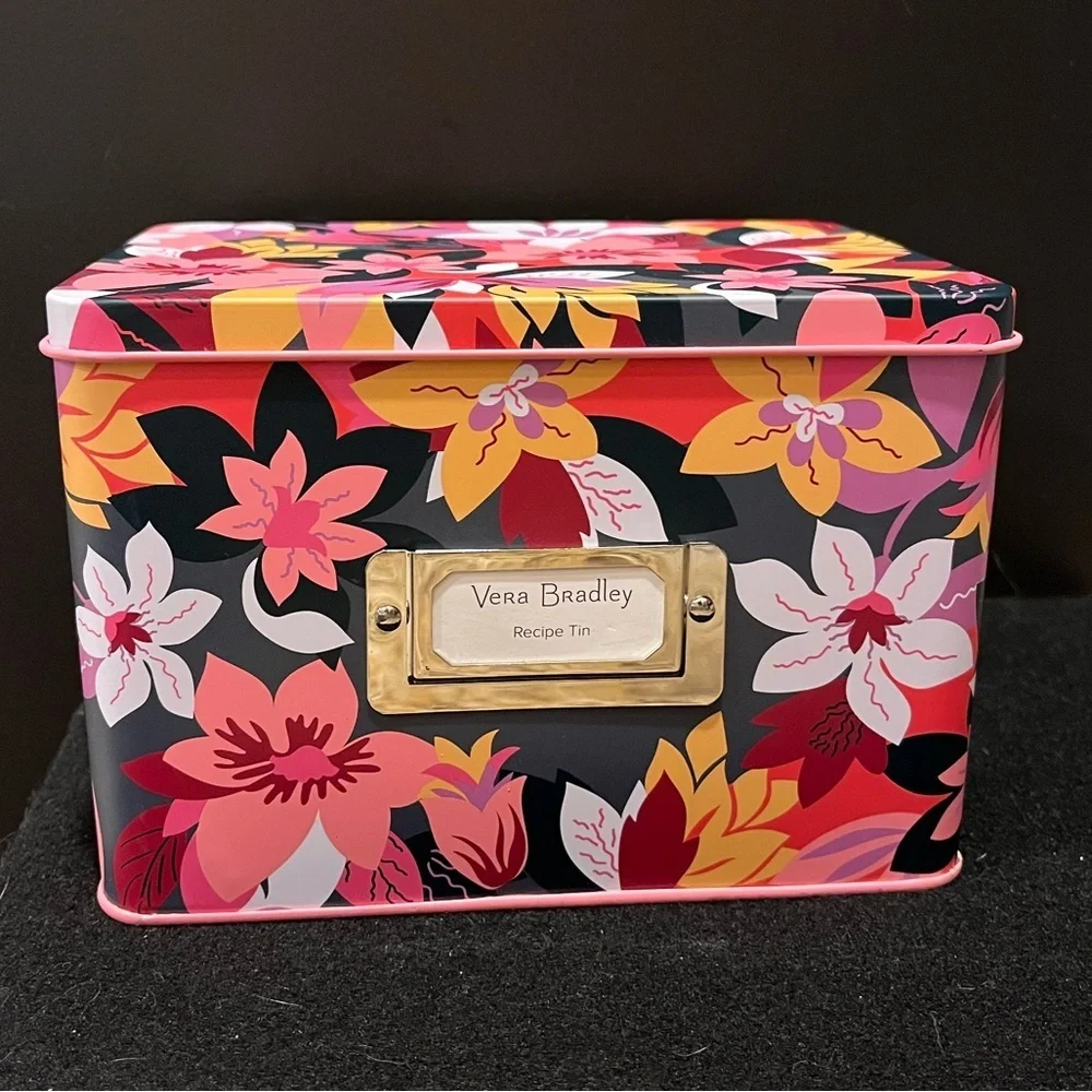 Vera Bradley Colorful Pink Floral Recipe Box with Cards